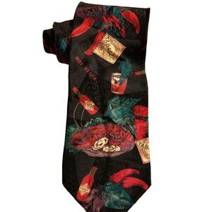 TABASCO Hot Sauce Necktie 100% Silk Novelty Tie Made In USA Chili Pepper Seafood